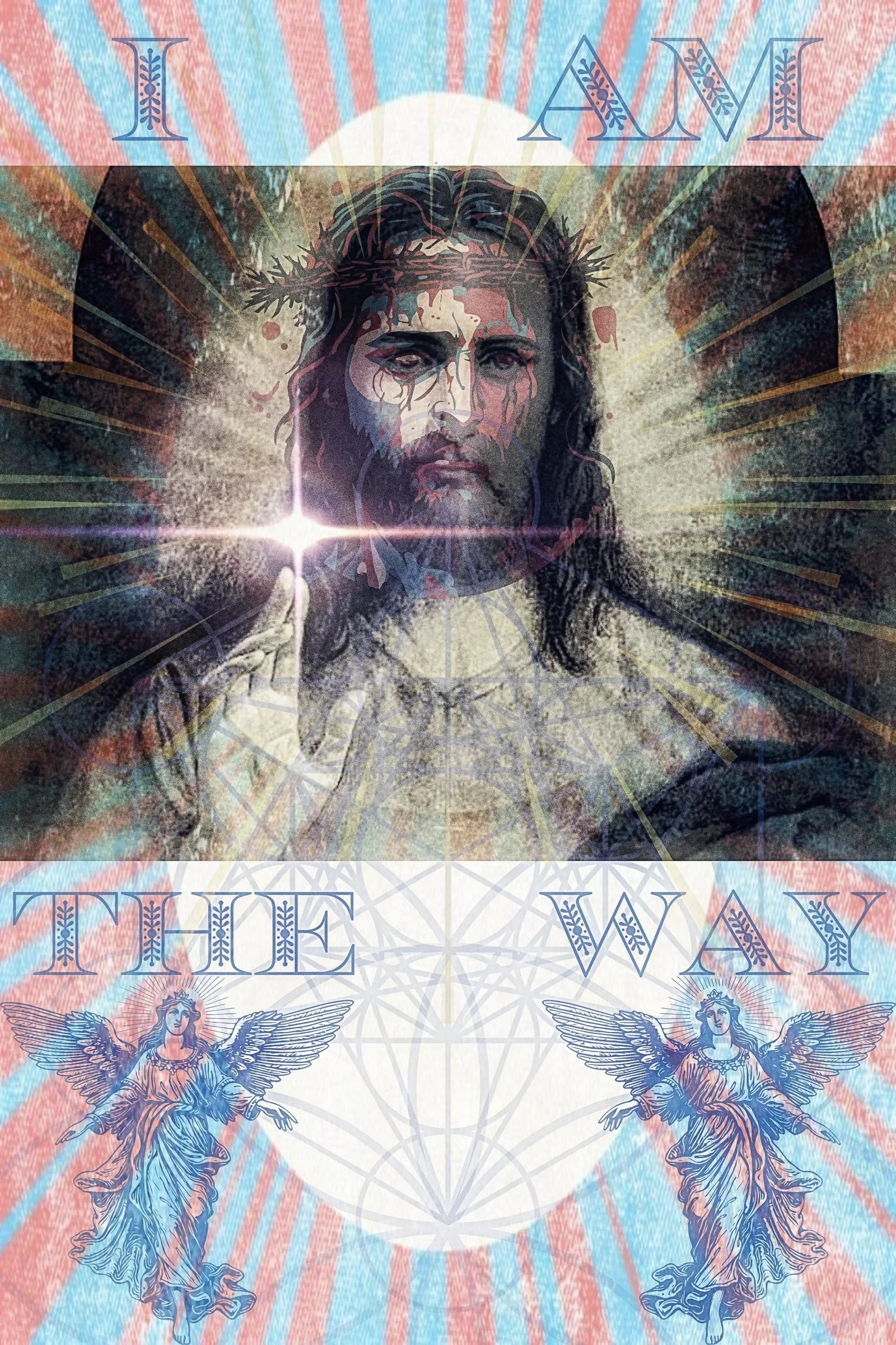 Artistic depiction of Jesus with glowing light and the words &#39;I AM THE WAY&#39;.
